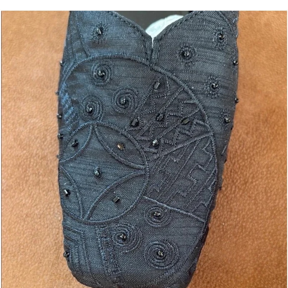 NWT NWOB Chicos Flamenco Black Beaded Square Toe Low Kitten Heel Mules Shoes 7 - Picture 13 of 16